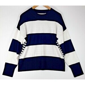 Barbour Bradley Stripe Sweater Women Small US6 Navy White Cotton Nautical Preppy